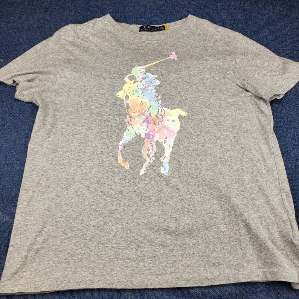 Polo Ralph Lauren Mens Gray Multi Color Watercolor Big Pony Graphic T-Shirt M